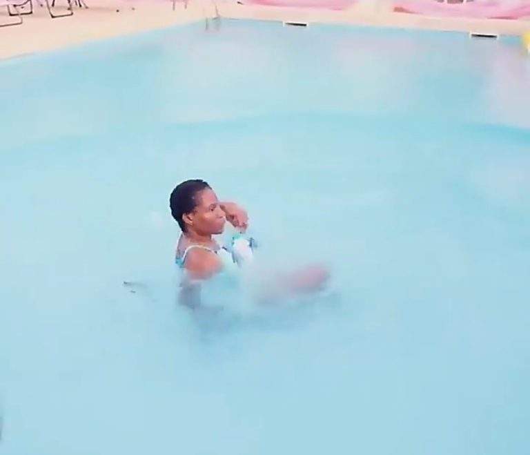 Meet Sandra, the lady who Regina Daniels angrily pushed into the swimming pool (Photos/Video)