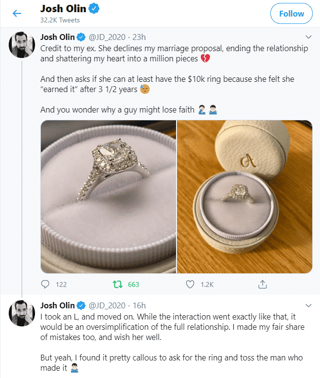 Lady asks boyfriend for his N3.8million ring after she rejected his proposal, says she earned it