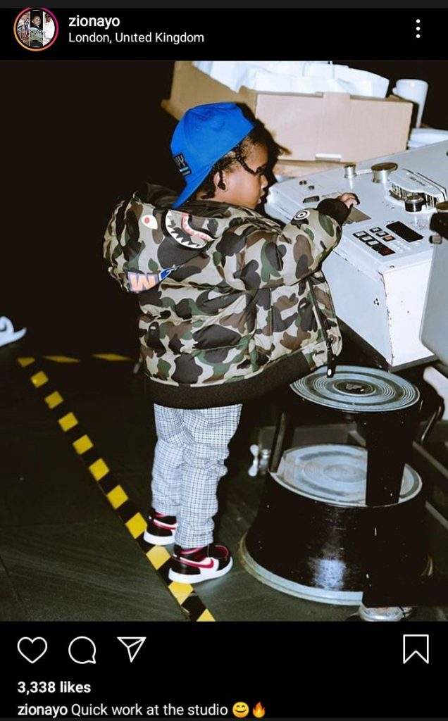 Wizkid's son, Zion spotted taking music lessons in his dad's studio (Photo)
