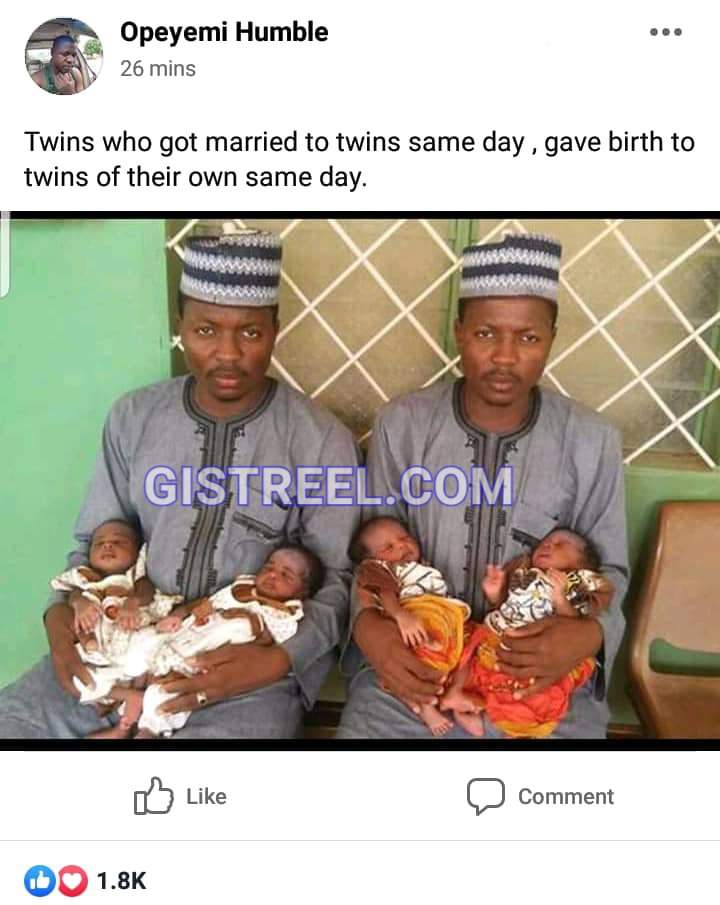 Twins who got married to twins same day, give birth to twins same day (Photos)