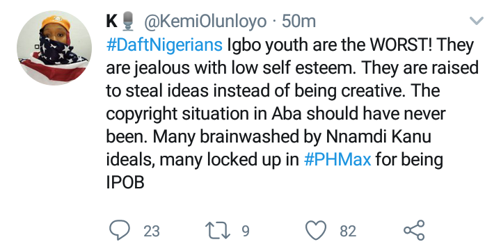 'Igbo youth have low self esteem, not creative and are raised to steal' - Kemi Olunloyo