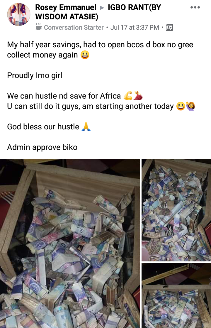 Lady shows off thousands of naira she saved from her piggy bank (Photos)