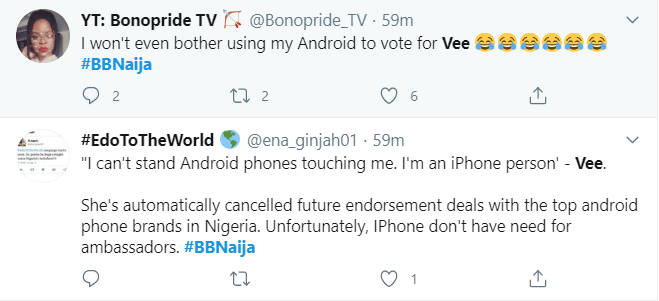 'I don't like Android phones touching my hand, I'm an iPhone person' - #BBNaija's Vee says