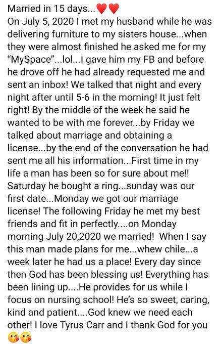 Lady reveals how she got married 15 days after meeting her man