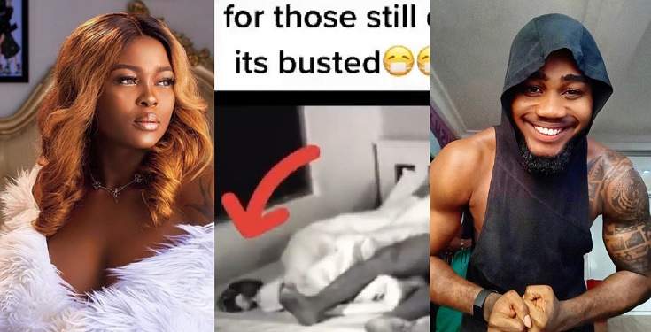 #BBNaija: Watch moment Ka3na stylishly used her leg to drag her shorts after romp with Praise (Video)