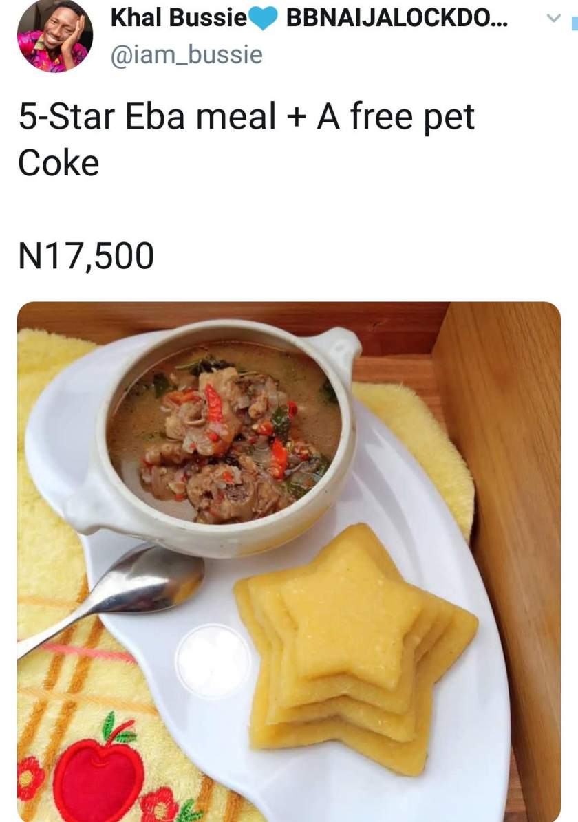 Nigerians react as man shows off the 'Eba and Soup' he bought for N17,500