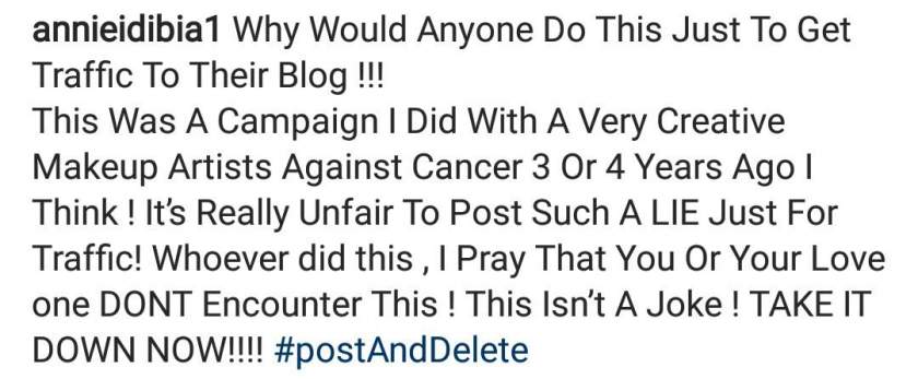Annie Idibia reacts to post claiming she is suffering from cancer