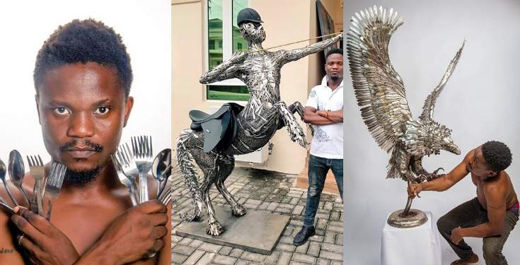 Meet Nigerian artist who makes amazing sculptures using spoons and forks (Photos)