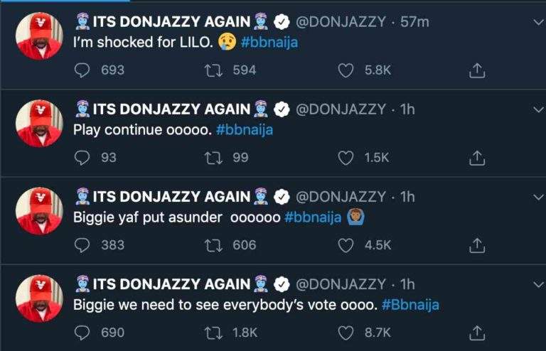 Don Jazzy reacts to Lilo's eviction from BBNaija reality show