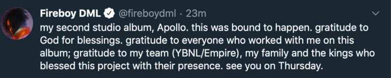 Fireboy Set To Release Sophomore Album 'Apollo' On August 20