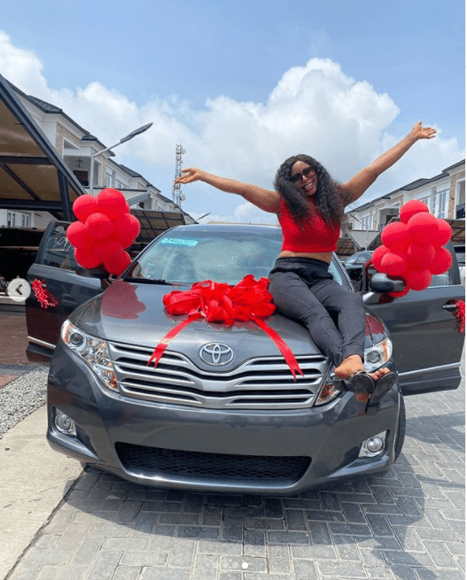 Mercy Eke gifts her sister brand new Venza car for her birthday (Photos)