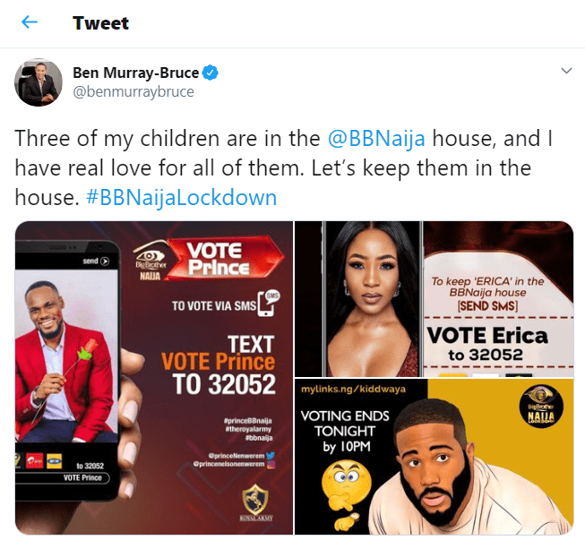 BBNaija: Senator Ben Bruce declares support for 3 housemates