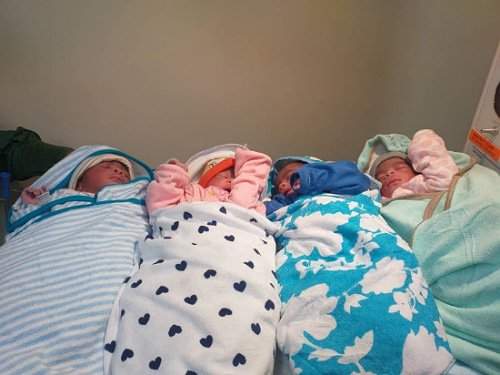 41-year-old woman welcomes quadruplets after 5 years of marriage, unable to pay ₦700k hospital bill (Photos)