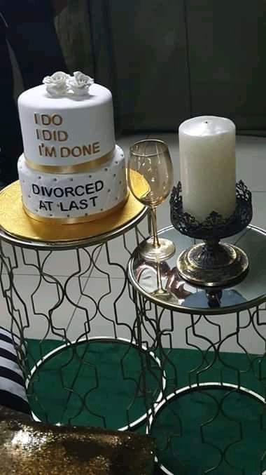 Lady throws party to celebrate her divorce with customized cake (Photos)