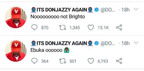 Don Jazzy left heartbroken following BrightO's eviction from BBNaija