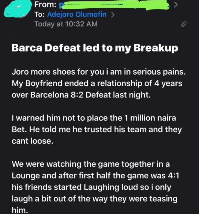 Nigerian lady laments over Barca's loss, says her man bet ₦1 million meant for her bride price