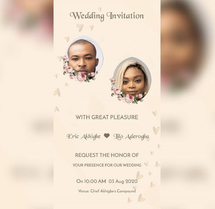 BBNaija: Fans Design Wedding Invitation Card For Eric And Lilo (Photo)