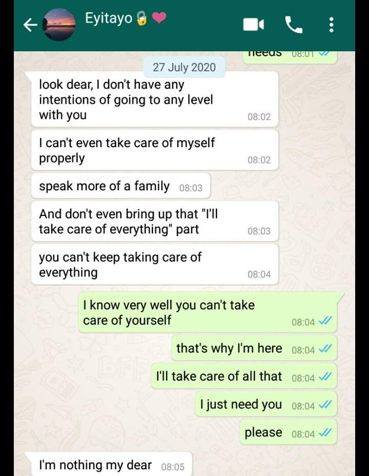 WhatsApp chat of a 31-year-old lady begging her 25-year-old boyfriend because she needs a husband (Screenshots)