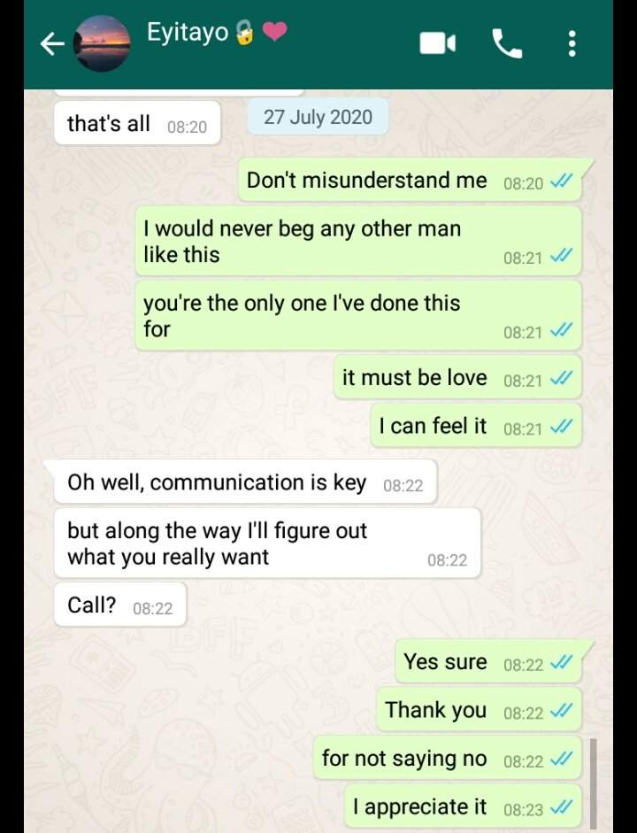 WhatsApp chat of a 31-year-old lady begging her 25-year-old boyfriend because she needs a husband (Screenshots)