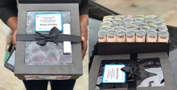 Nigerian lady sends boyfriend box full of money for his birthday (Photos)