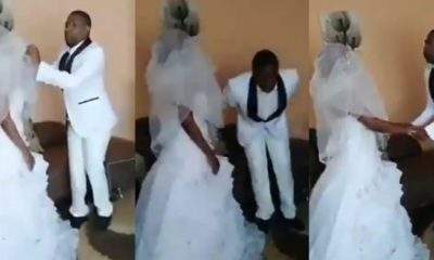 Moment groom began to speak in tongues after he was asked to "kiss the bride" (Video)