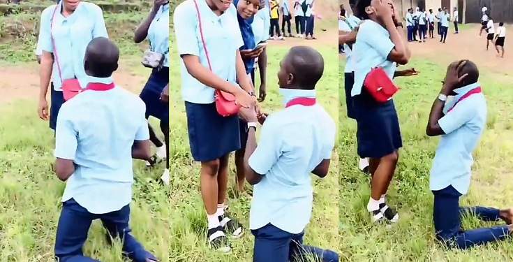 SS3 Student excited as her boyfriend proposes to her after their WAEC exams (Video)