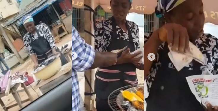 Pastor Adeboye's son, Leke gifts corn seller money after watching her pray over her charcoal pot (Video)