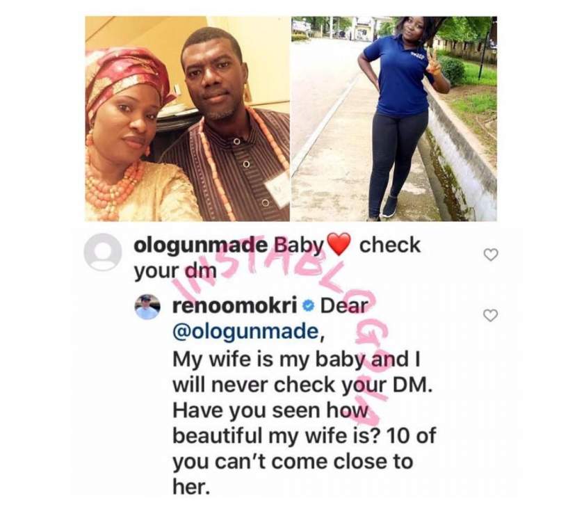 'My wife is my baby, 10 of you can't come close to her' - Reno Omokri slams lady who called him 'baby'