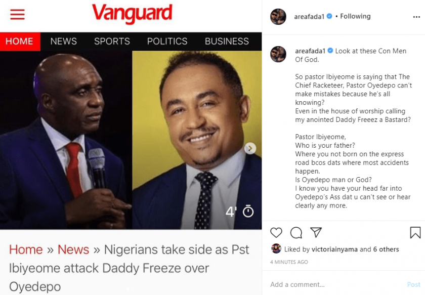 'Is Oyedepo man or God?' - Charly Boy slams pastor Ibiyeomie for cursing Daddy Freeze