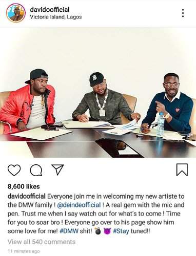 Davido signs new artiste, Deinde, to his DMW record label