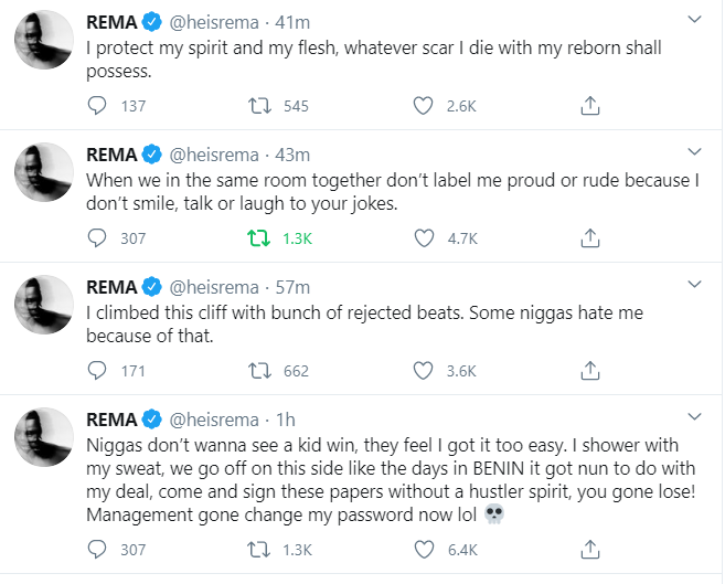 'I made millions before this fame, let no man feel money is changing me' - Rema rants on Twitter
