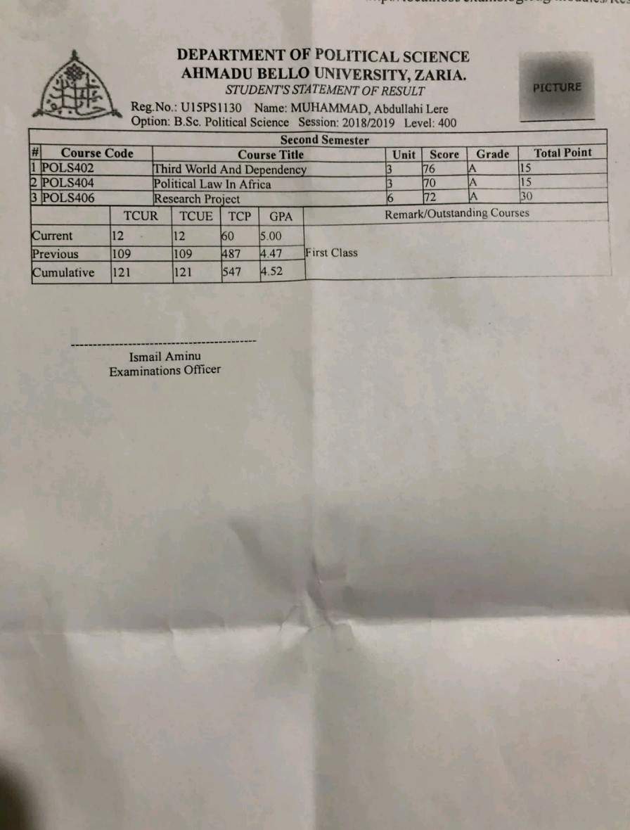 Man breaks 50years record in ABU Zaria, as he bags first class in Political Science