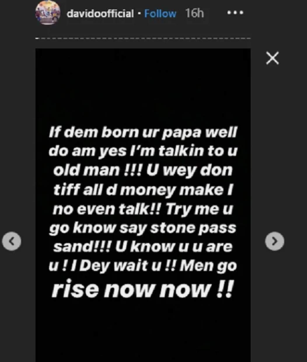 'Try me and you know say stone pass sand' - Davido threatens man