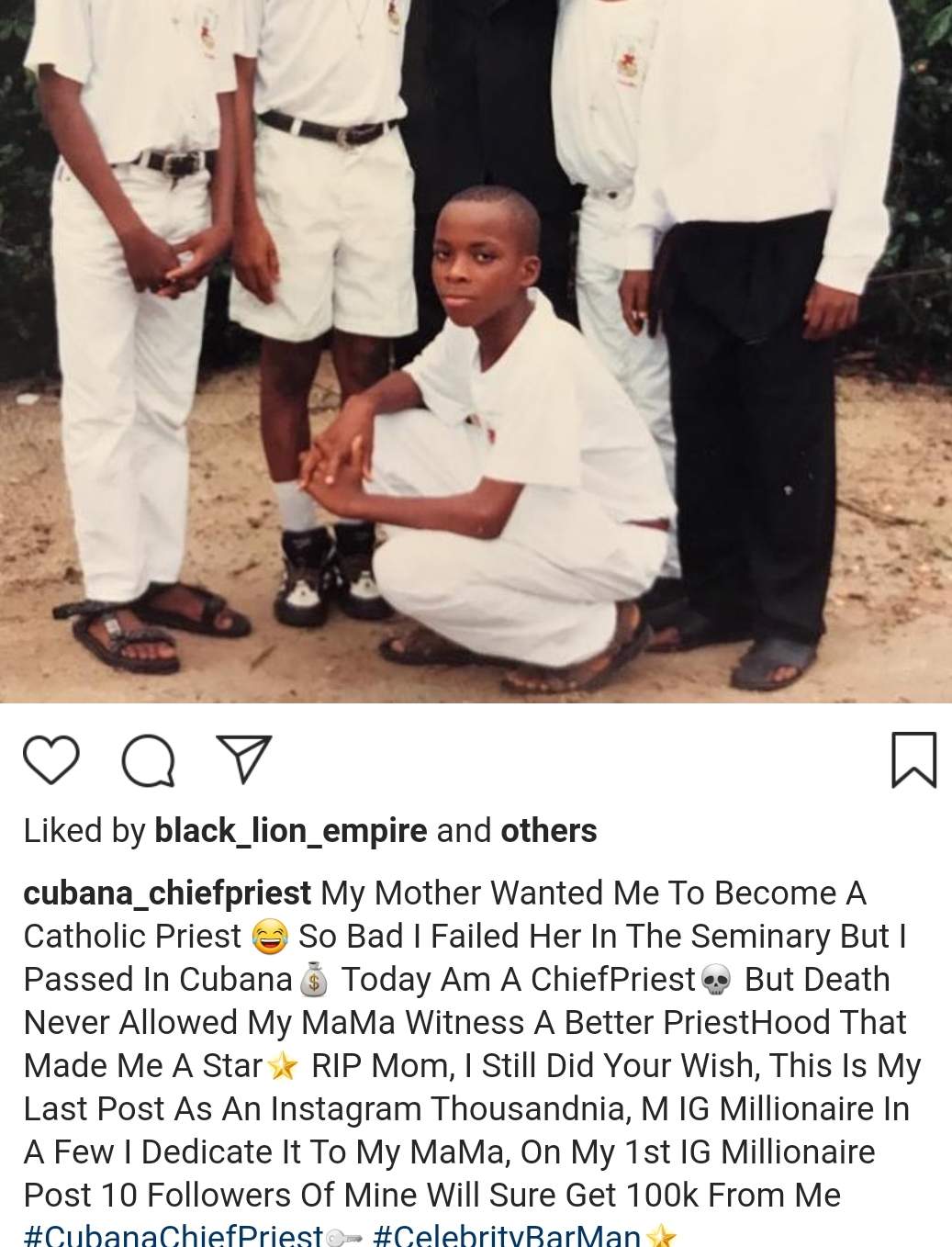 'I failed my mum' - Cubana Chief Priest, says as he shares throwback photo