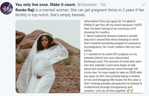 Nigerian Vlogger Ronke Raji trends for saying she's expecting a baby months after her first