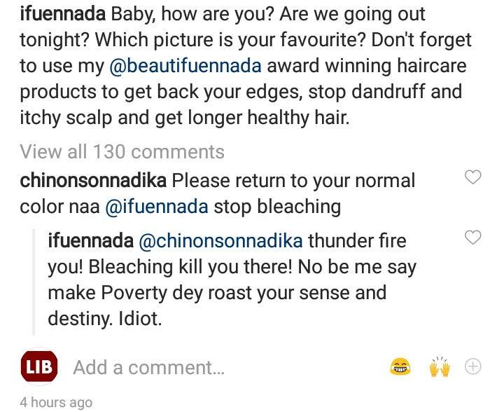 Ifu Ennada calls down thunder and death on follower who insinuated that she's bleaching her skin