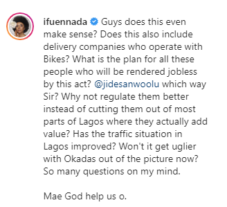 'Our government hates us' - Bolanle Olukanni, Ifuennada, others react to Lagos state government's decision to ban Okada, Keke NAPEP