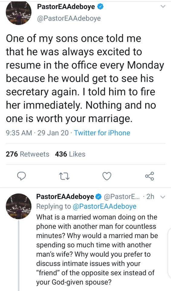 Nigerians react as Pastor Adeboye tells his 'son' to sack his secretary