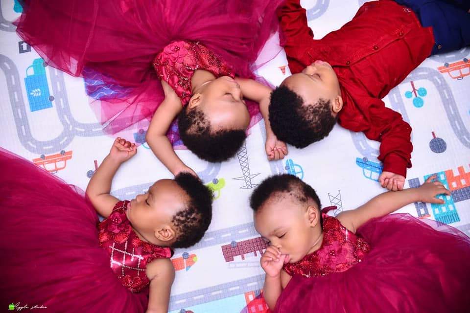 Nigerian mum with a set of quadruplets, celebrates their first birthday with beautiful photos