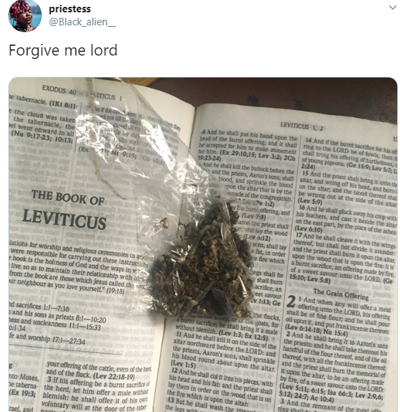 Woman tears out the part of the Bible asking wives to be submissive and uses it to smoke weed