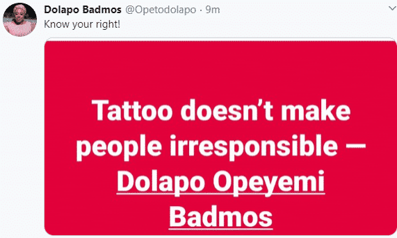 'Having a tattoo on your body or dreadlocks on your head doesn't automatically make you a criminal' - Dolapo Badmus