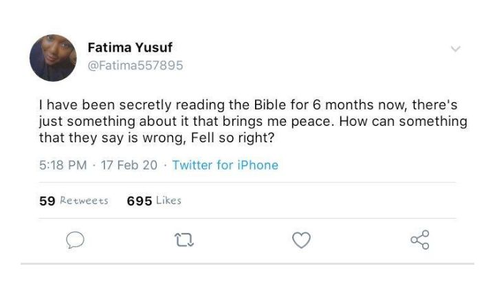 I hide to study the Bible for 6 months now, there something about it that brings me peace - Muslim girl