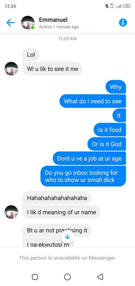 Nigerian lady calls out man who sent her photos of his eggplant