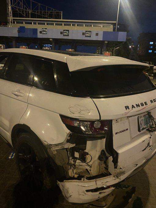 Cars destroyed as PHCN truck rams into #EndSARS protesters at Lekki Toll Gate this morning (Photos/Videos)