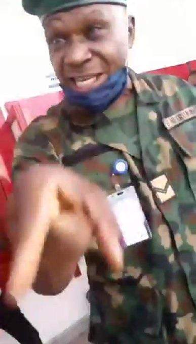 Soldier in trouble for flogging lady at ATM stand (Video)