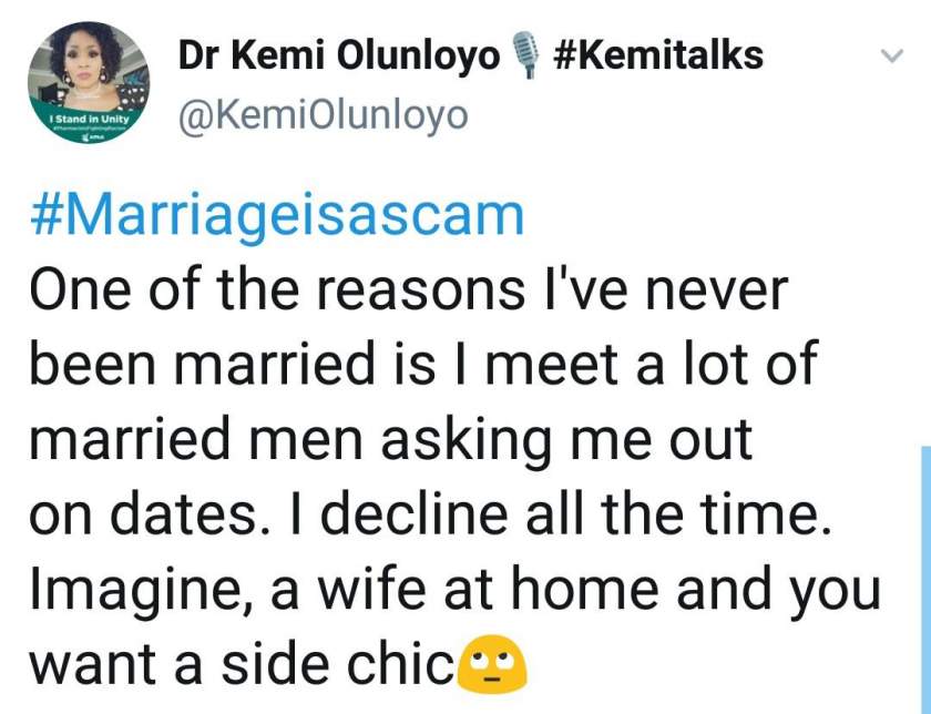 I've never been married because I meet a lot of married men asking me out on dates - Kemi Olunloyo