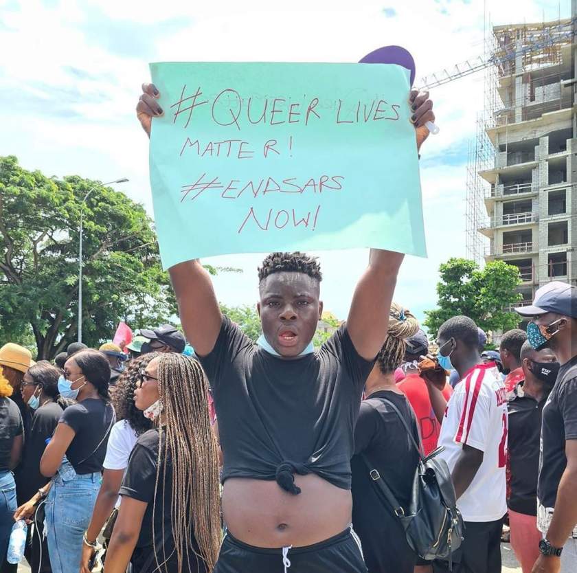 Amid #EndSars Protest, Nigerian man storms the street to protest for the rights of Gays and lesbians (Video)