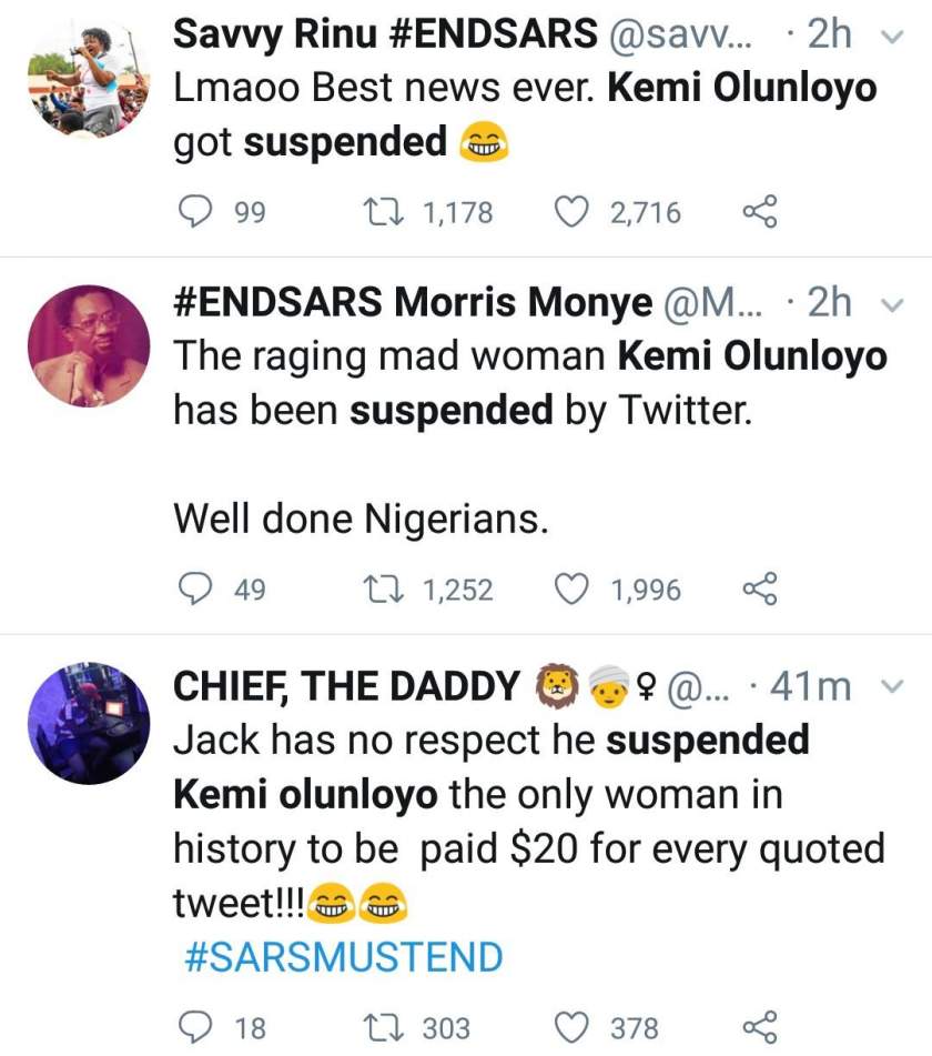 Nigerians Jubilate As Kemi Olunloyo Loses Twitter Account
