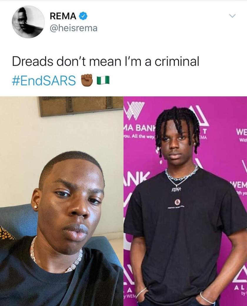 'Dreads don't mean I'm a criminal' - Rema cuts off his dreads as he joins #endsars protest