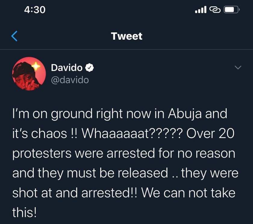 Davido goes down on his knees to beg for the release of 20 protesters